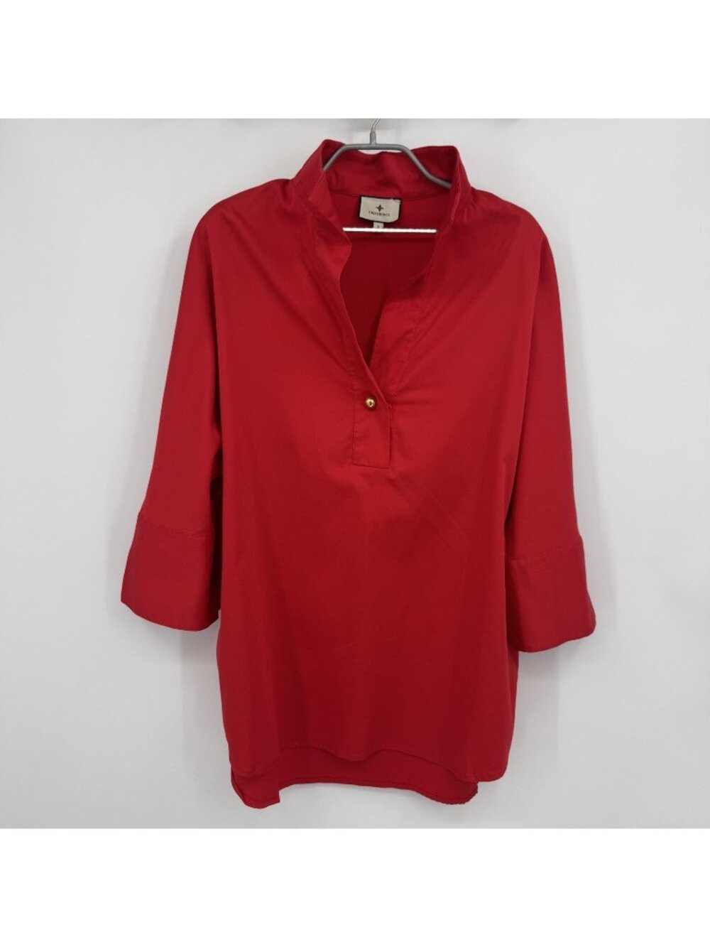 Tuckernuck Poppy Red Willow Blouse size S Collared Cotton Stretch Poplin Top